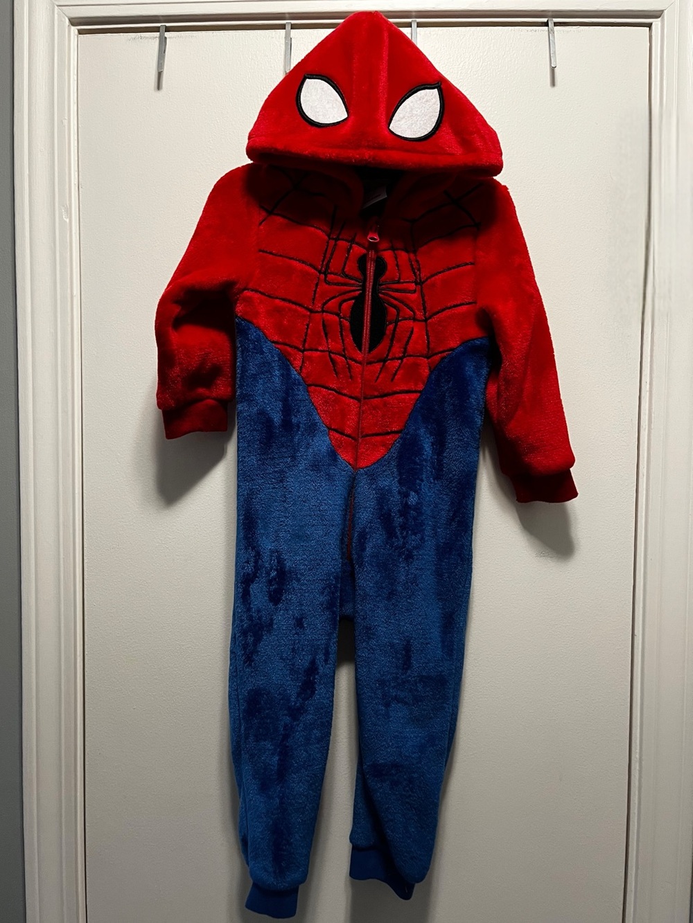 Spider-Man Size 3 Toddler Hooded Red Blue Soft Footless Onesie Costume Pajamas